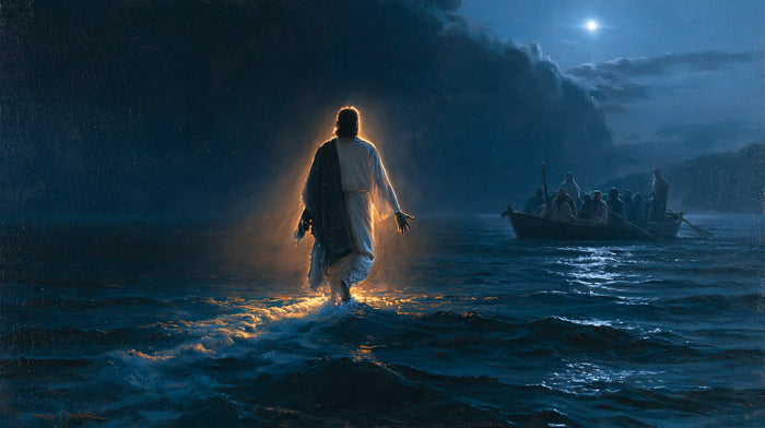 Jésus marchant sur l’eau — Le Contour d’or dans la nuit d’azur