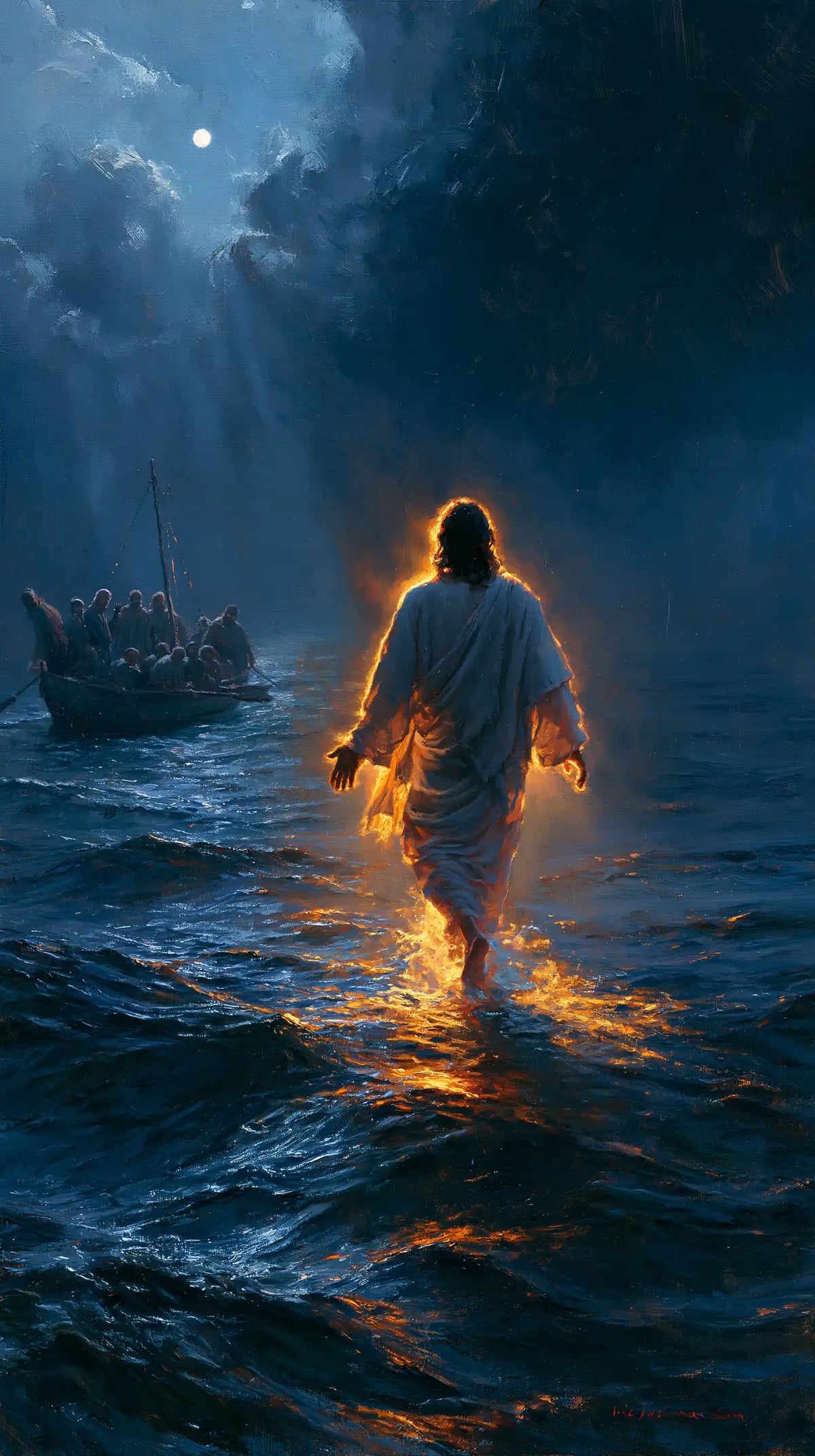 Jésus marchant sur l’eau — Le Sillage ardent sous la voûte bleue