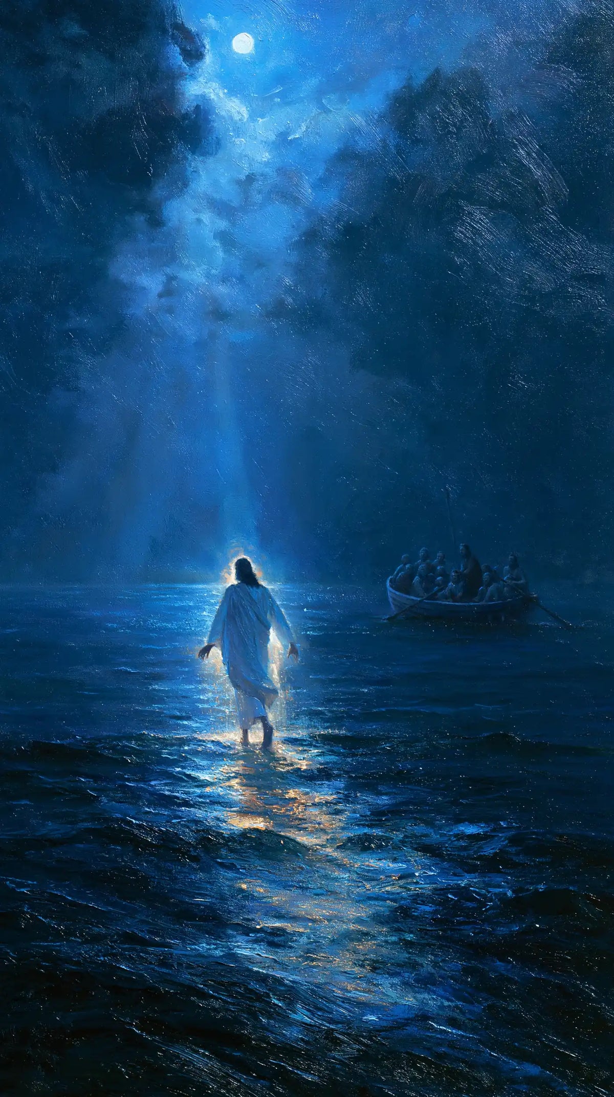 Jésus marchant sur l’eau — Le Rayon bleu rejoint la robe blanche
