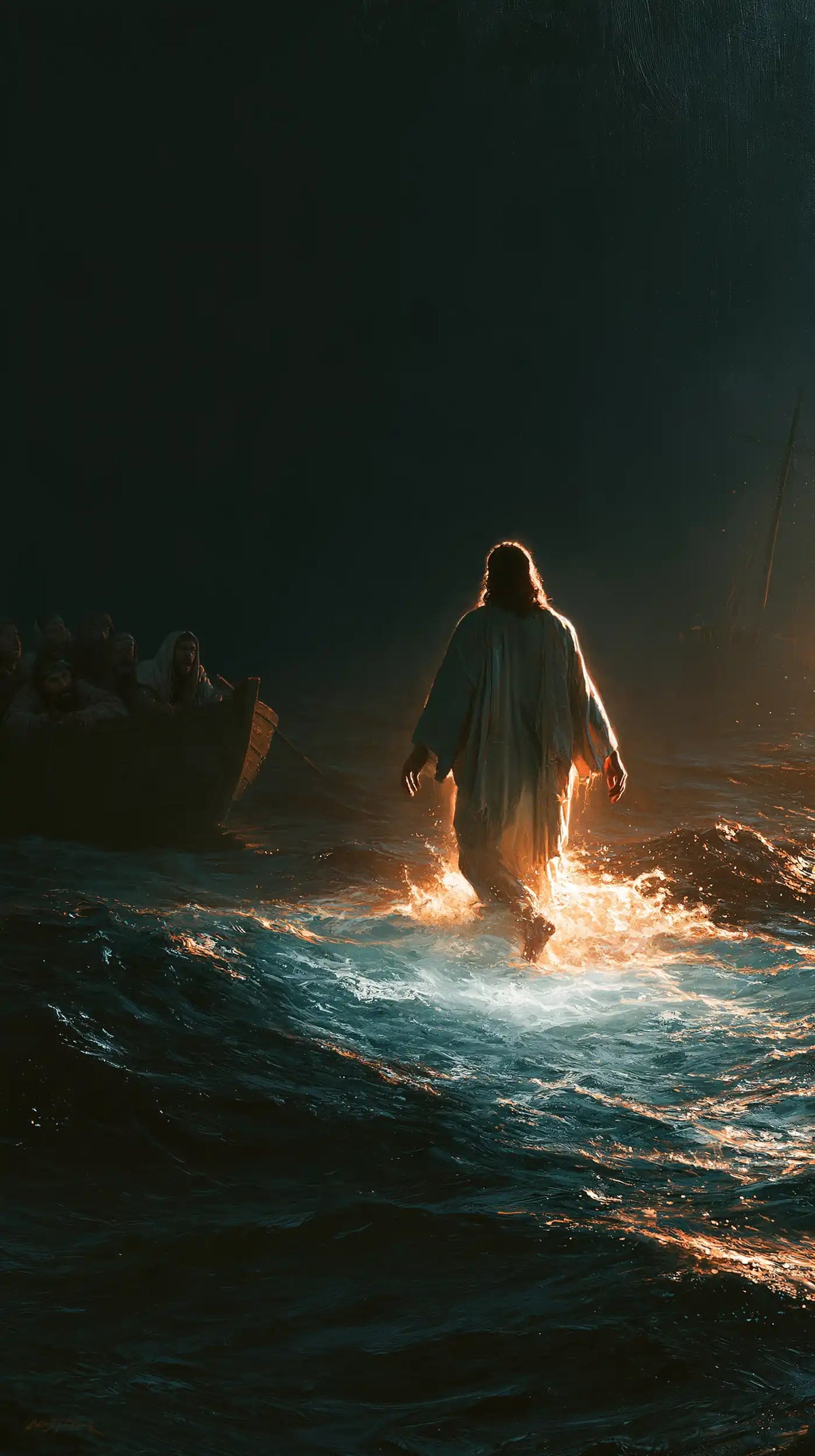 Jésus marchant sur l’eau — Les Pieds de lumière dans la nuit nue