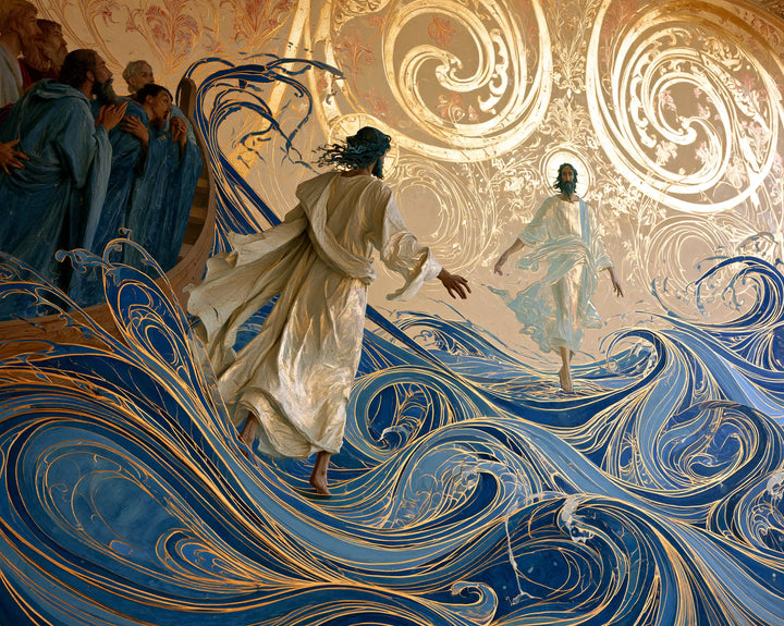 Jésus marchant sur l’eau — La Rencontre au milieu des courants dessinés