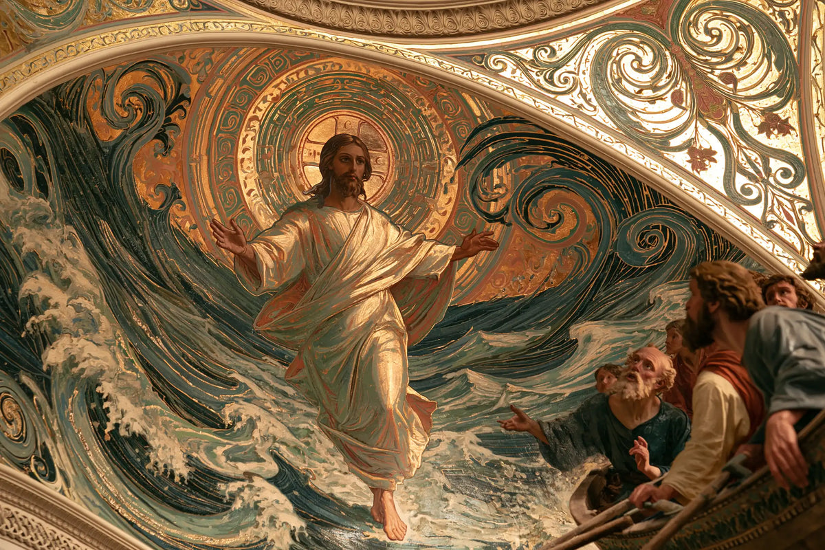 Jésus marchant sur l’eau — Le Geste sous l’arche de bronze