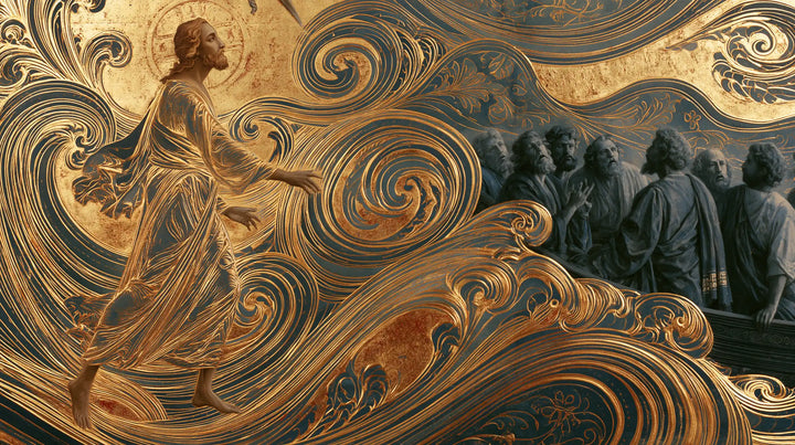 Jésus marchant sur l’eau — La Figure d’or devant les témoins d’ardoise