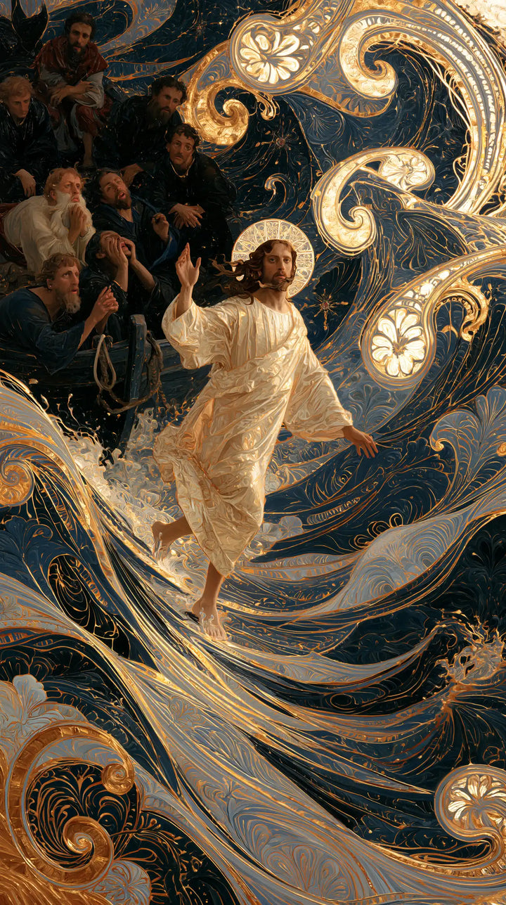 Jésus marchant sur l’eau — La Main levée dans le jardin nocturne