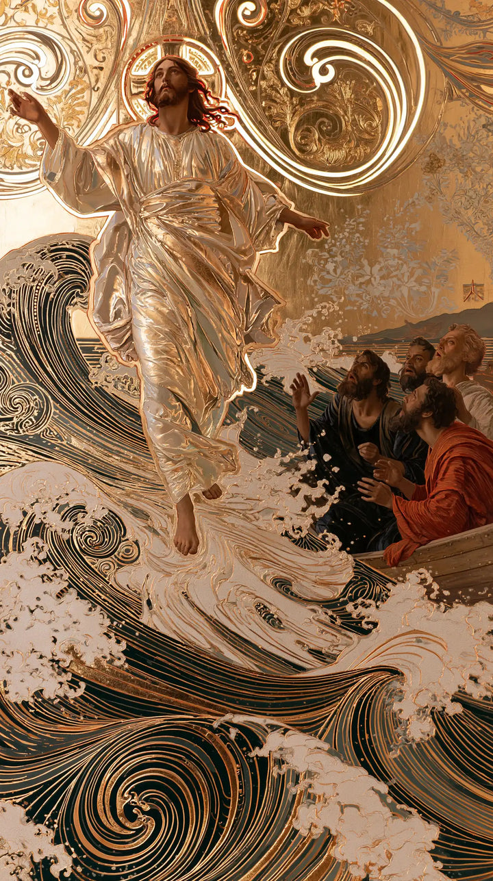 Jésus marchant sur l’eau — La Bénédiction dans les embruns d’ivoire