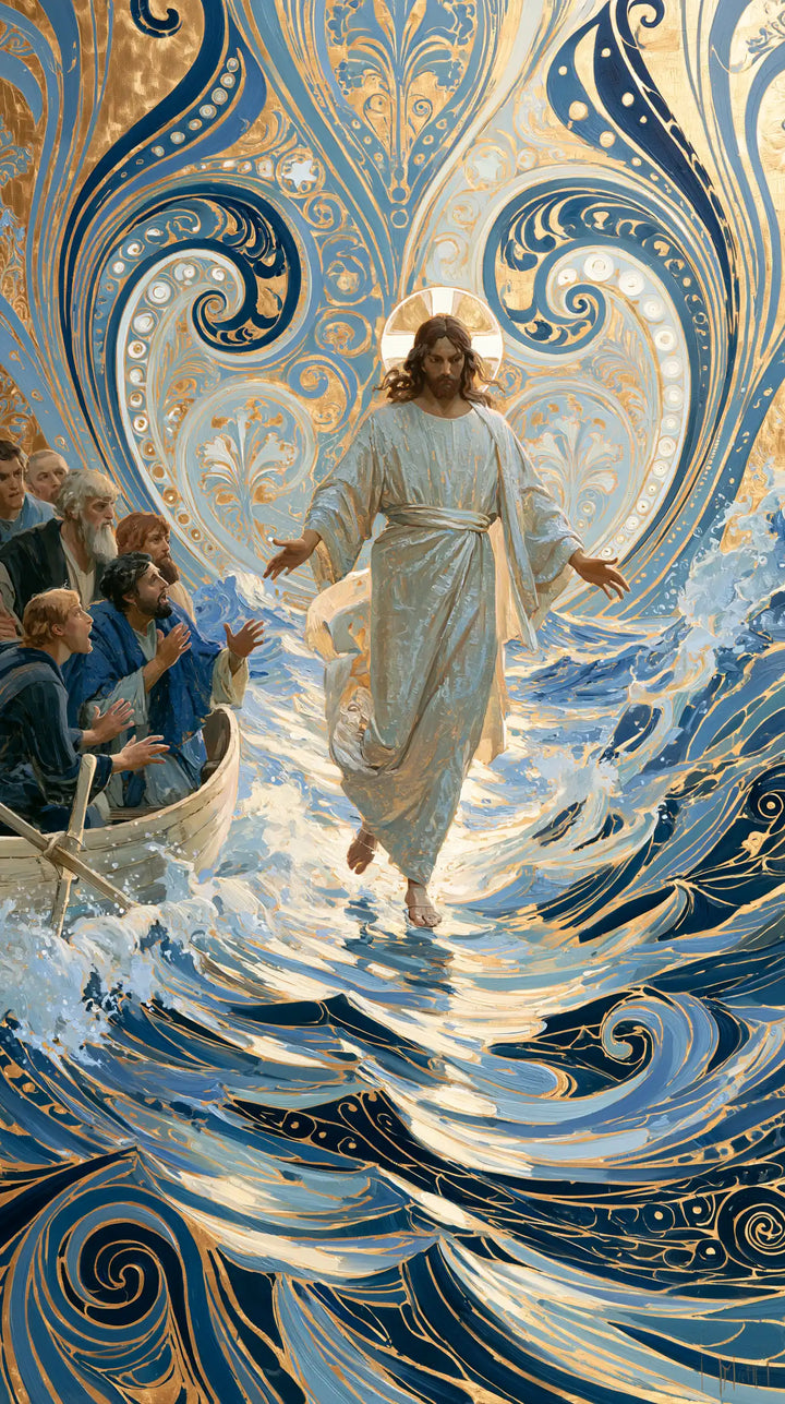 Jésus marchant sur l’eau — Le Pas au cœur du double pétale bleu