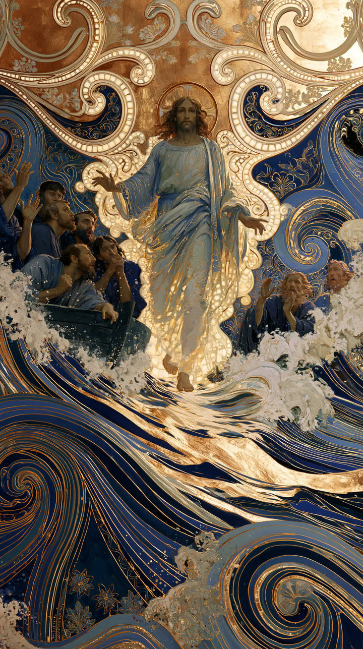 Jésus marchant sur l’eau — La Robe nacrée dans le sillage des spirales