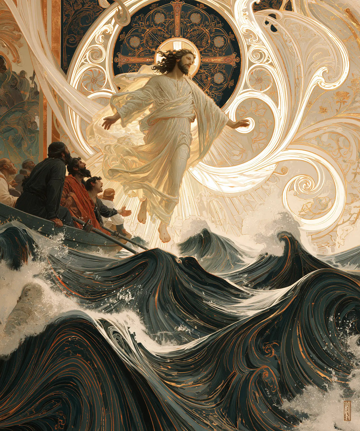 Jésus marchant sur l’eau — L’Auréole sous le médaillon étoilé