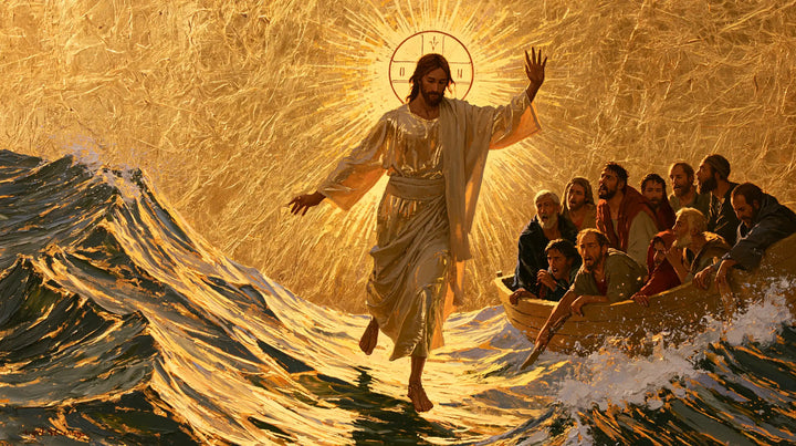 Jésus marchant sur l’eau — Le Geste haut sur la vague d’or