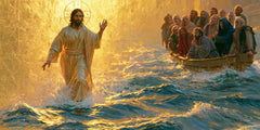 Jésus marchant sur l’eau — La Main levée sur le turquoise doré