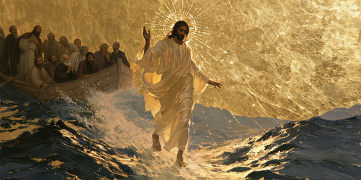 Jésus marchant sur l’eau — Les Rayons fins sur le lin incliné