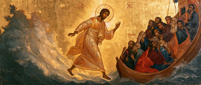 Jésus marchant sur l’eau — La Marche dorée vers la barque inclinée