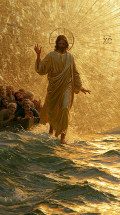 Jésus marchant sur l’eau — Le Geste paisible dans la feuille d’or