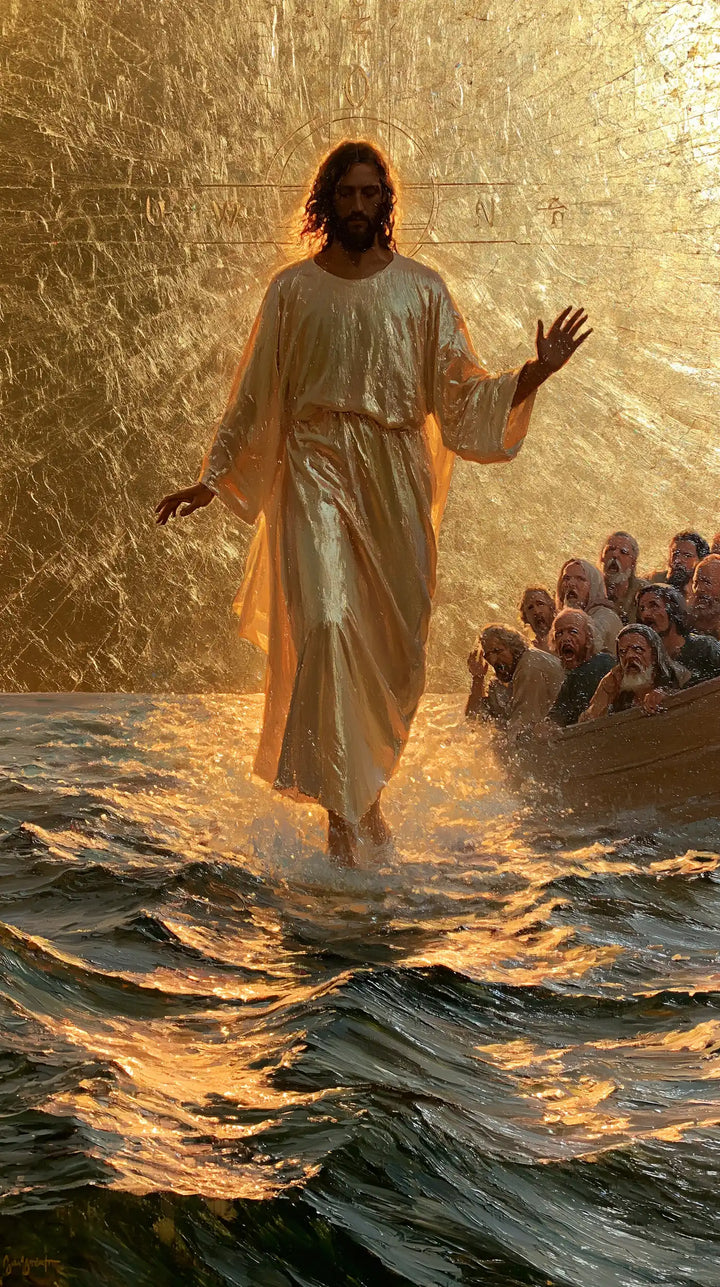 Jésus marchant sur l’eau — La Présence pâle au bord de l’or mouvant