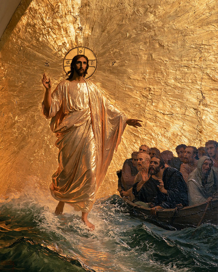 Jésus marchant sur l’eau — L’Or martelé derrière le pas d’icône
