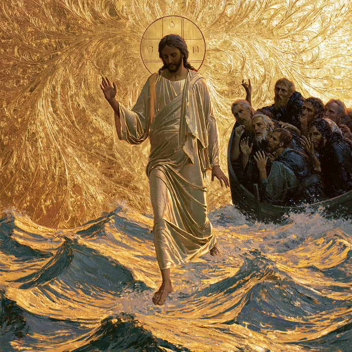 Jésus marchant sur l’eau — Le Geste d’icône dans les eaux veinées