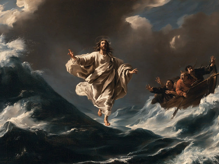 Jésus marchant sur l’eau — Le Pas blanc devant la montagne d’eau