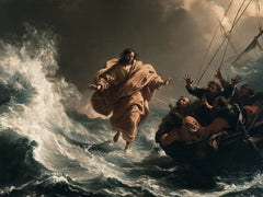 Jésus marchant sur l’eau — Le Manteau brun devant les mains levées