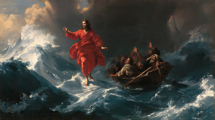 Jésus marchant sur l’eau — Le Pas rouge entre la vague et les rames