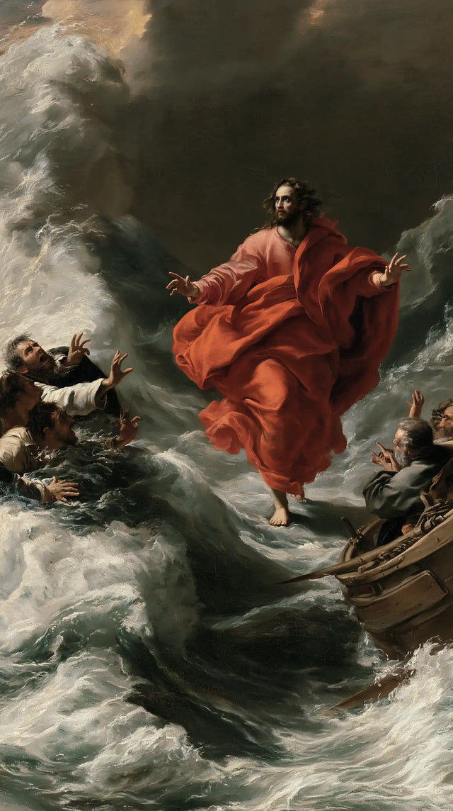 Jésus marchant sur l’eau — Entre les barques, la lumière rouge