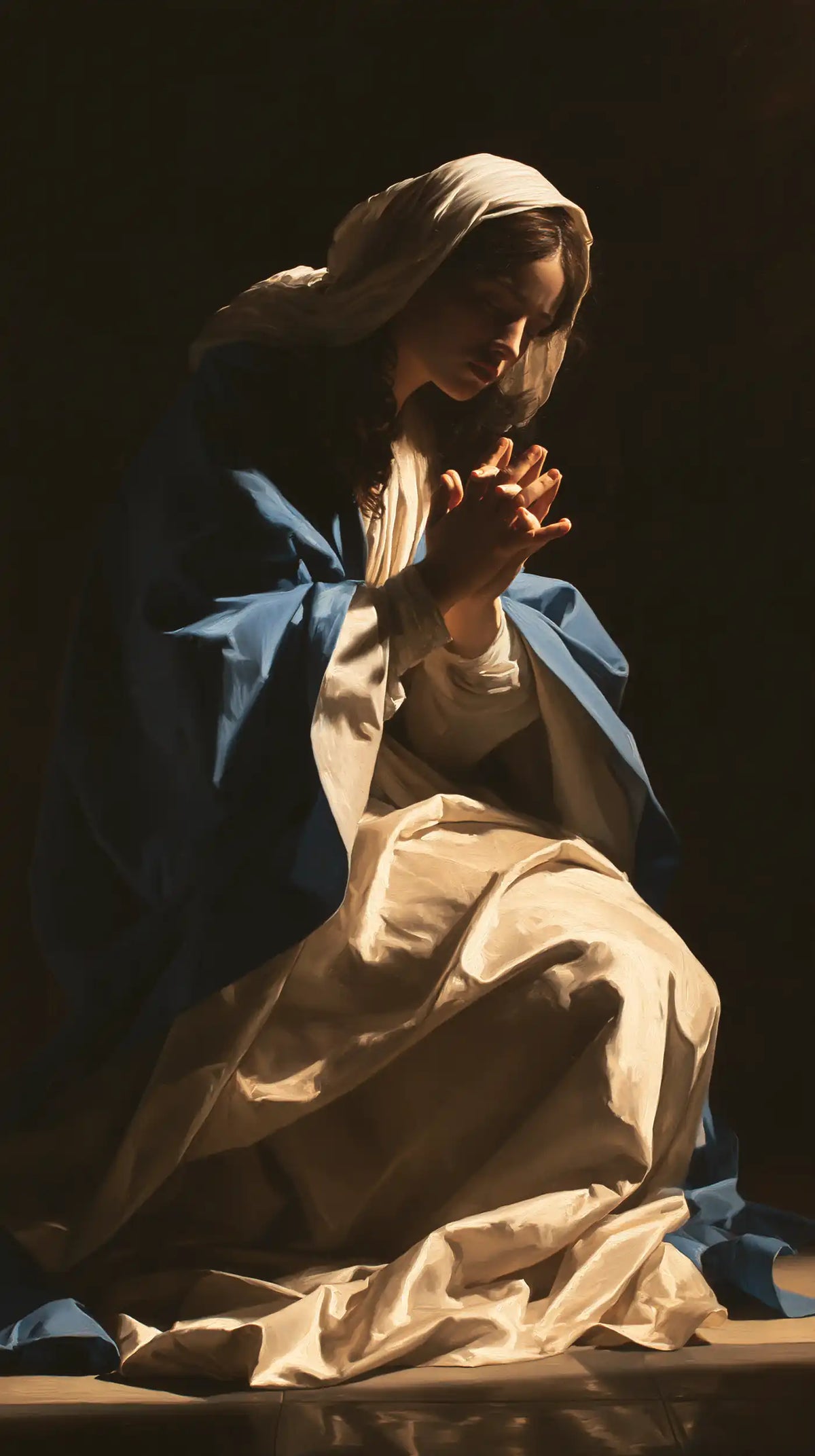 La Vierge en prière — La Lumière sur le genou plié