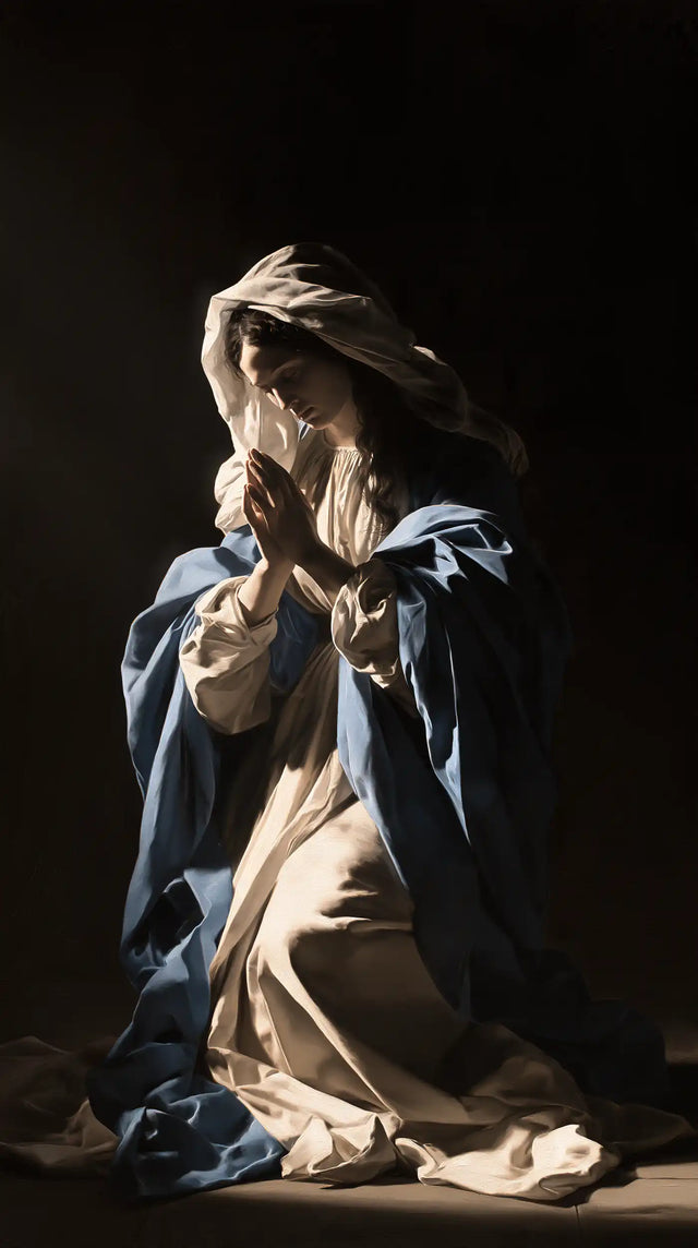 La Vierge en prière — Le Blanc secret sous le capuchon