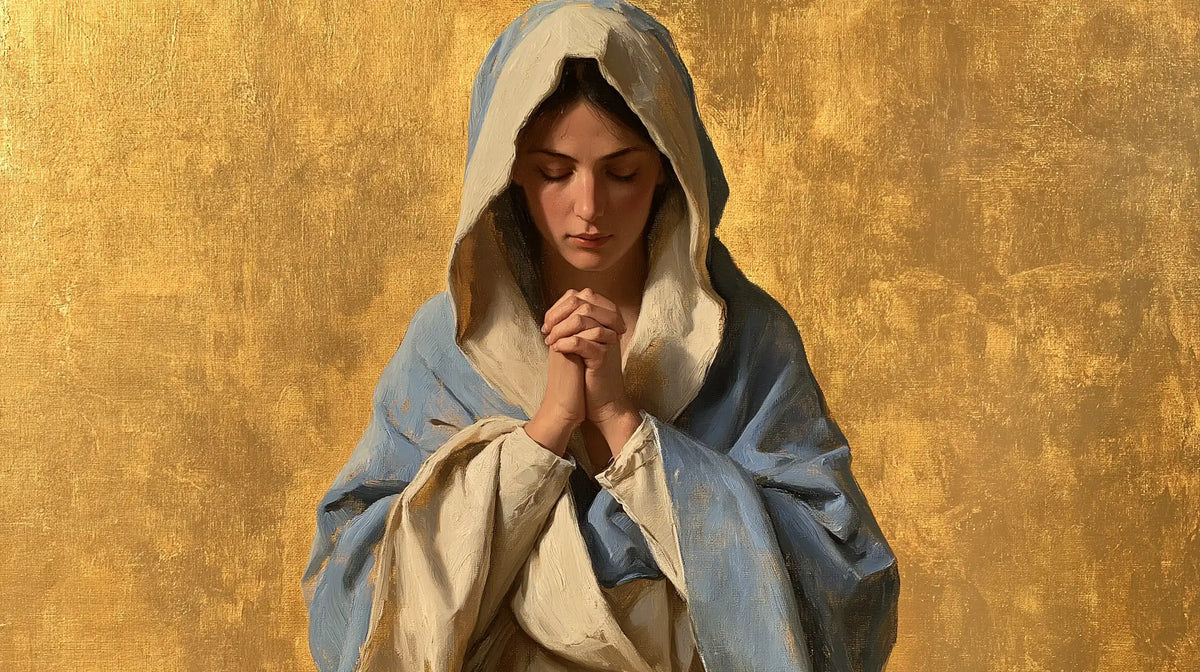 La Vierge en prière — Le Voile pâle dans la lumière ambrée