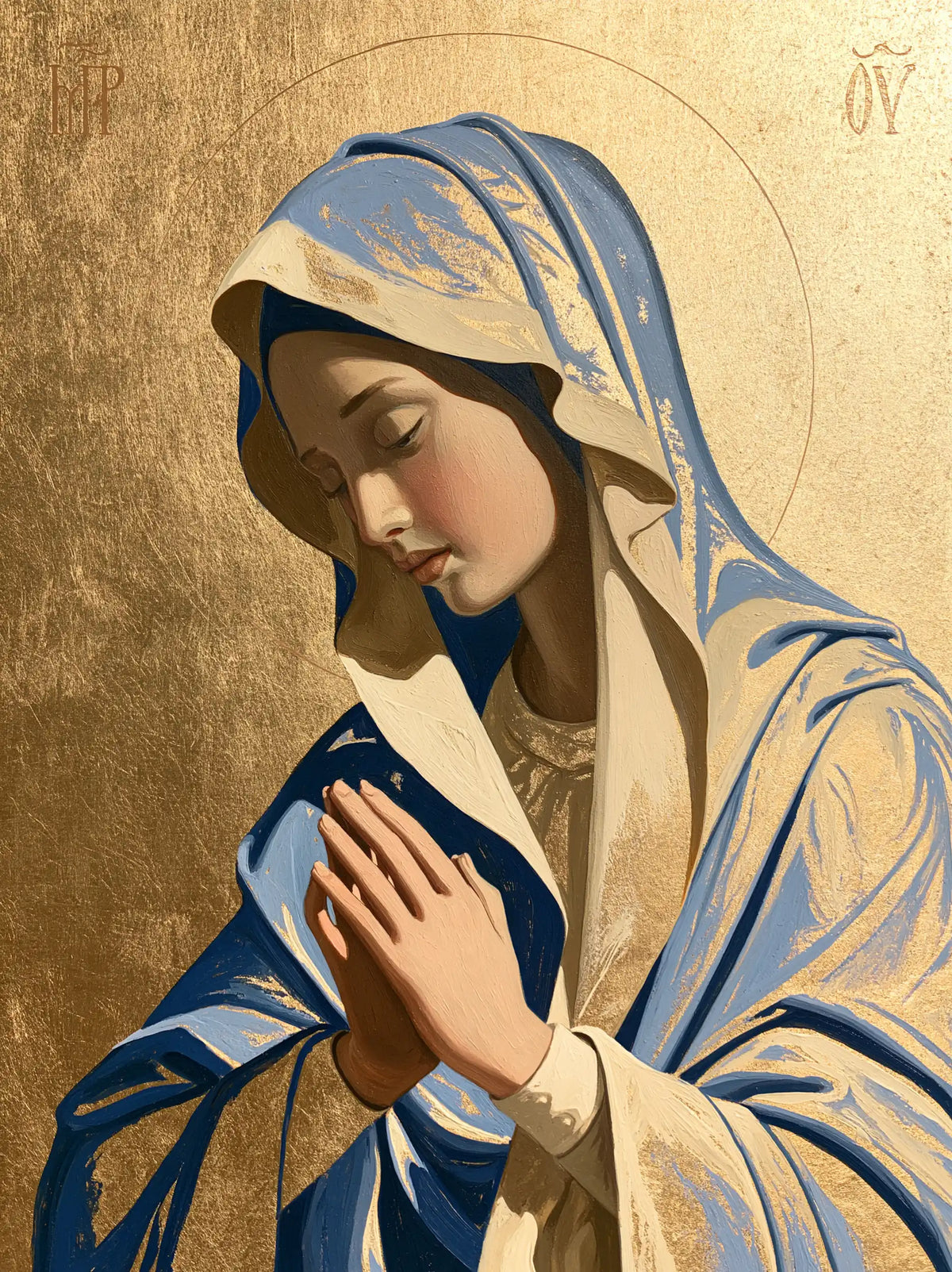 La Vierge en prière — Le Profil aux plis dorés