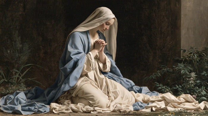 La Vierge en prière — Le Repos des drapés au jardin