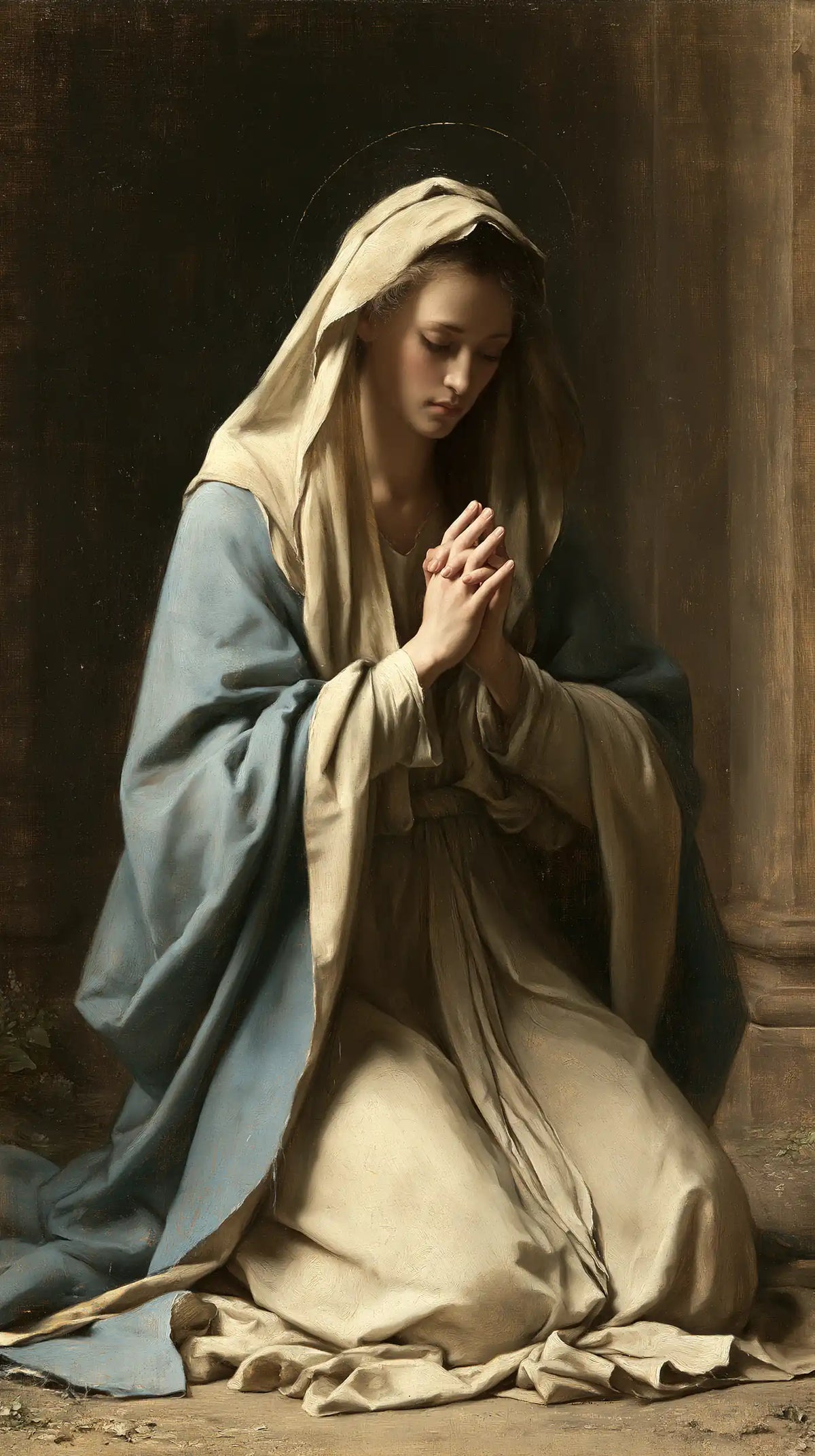 La Vierge en prière — Le Lin dans la pénombre du pilier