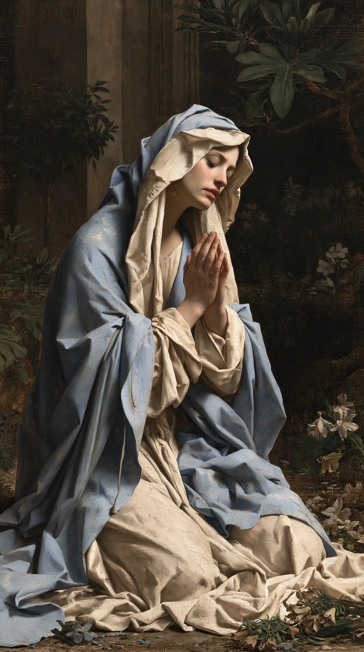 La Vierge en prière — Le Voile plissé au jardin sombre