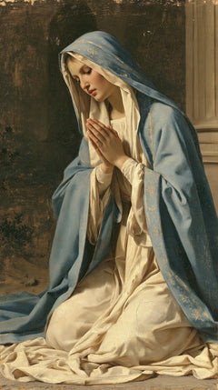 La Vierge en prière — L’Inclinaison au voile bordé d’or