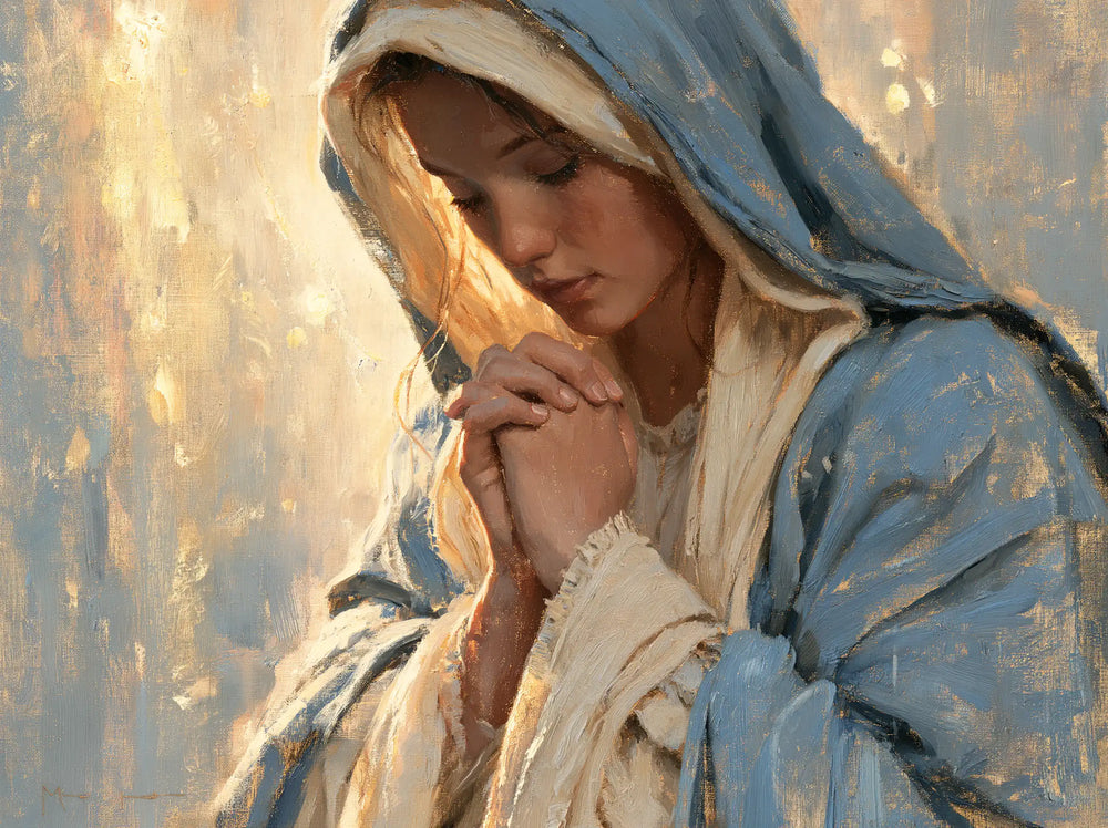 the Virgin Mary in prayer in Impressionist style, landscape Christian artwork no. 4