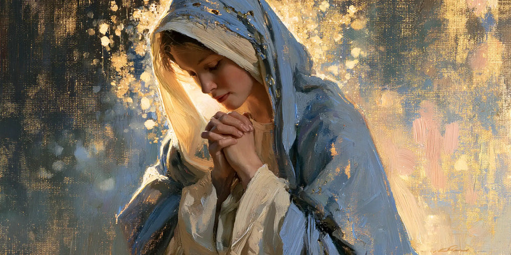 the Virgin Mary in prayer in Impressionist style, landscape Christian artwork no. 16
