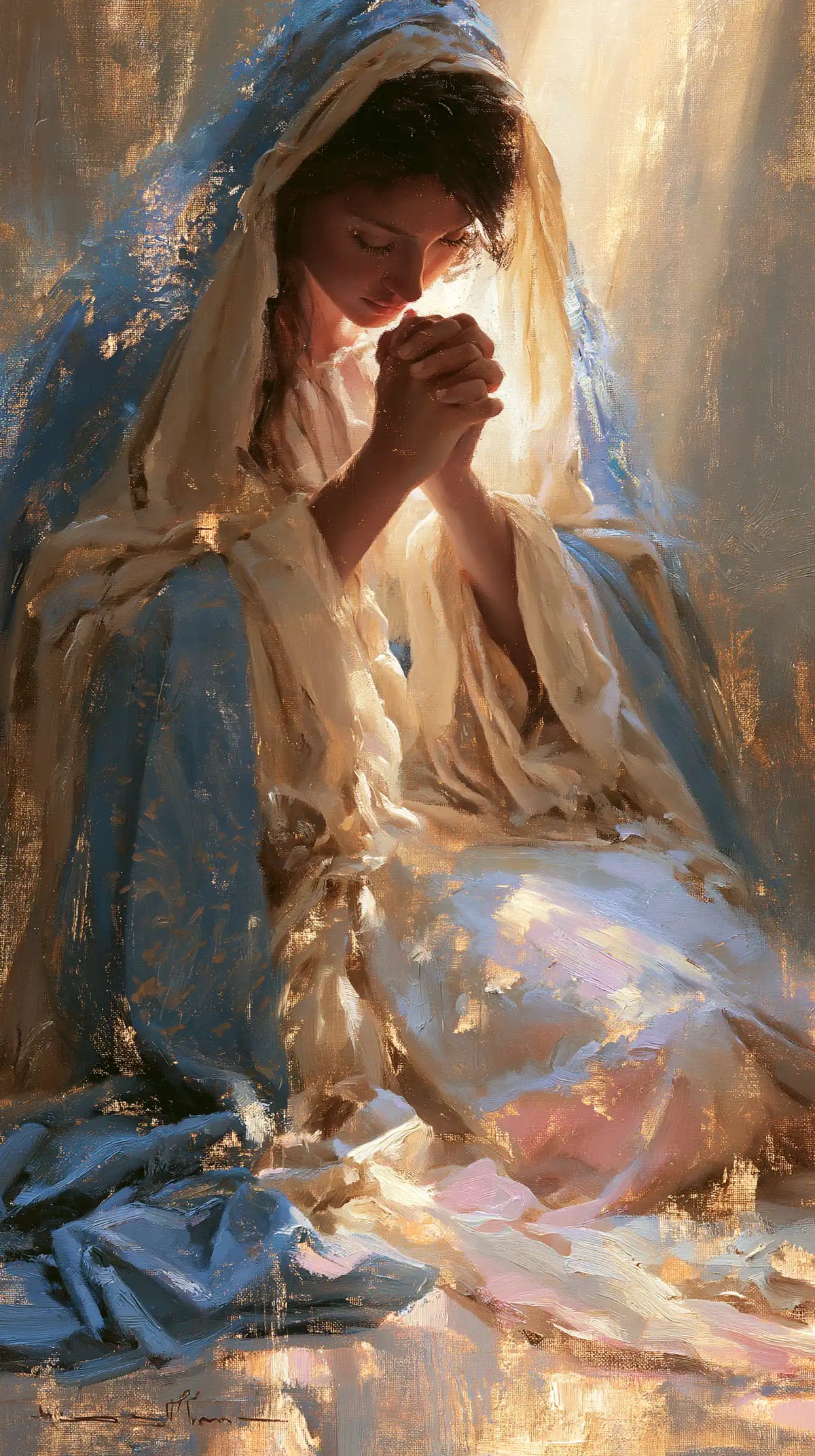 La Vierge en prière — La Prière aux reflets de rose et d’or