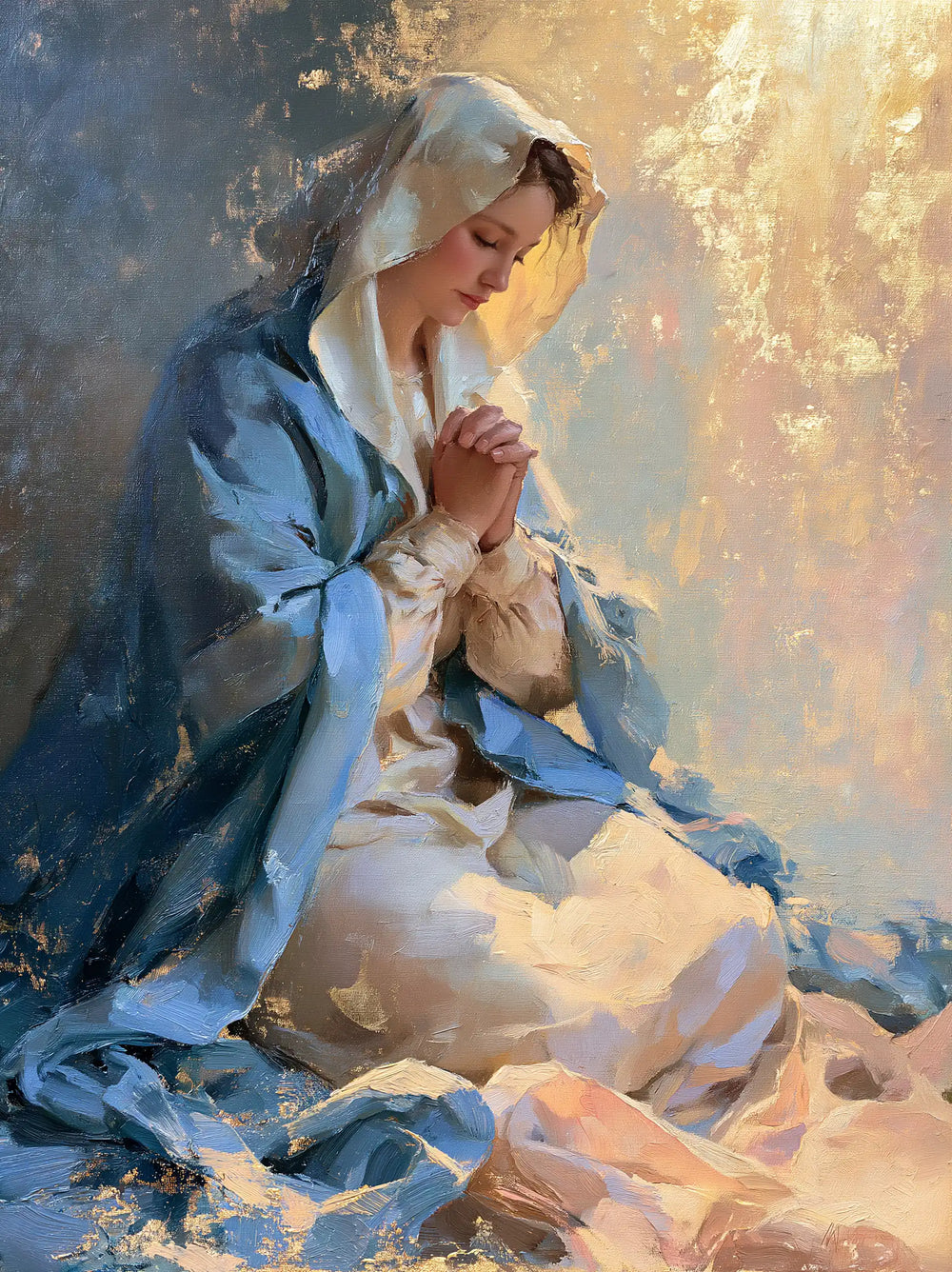 the Virgin Mary in prayer in Impressionist style, portrait Christian artwork no. 11
