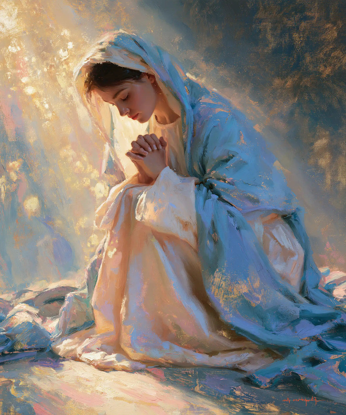 La Vierge en prière — La Prière en rose et céleste