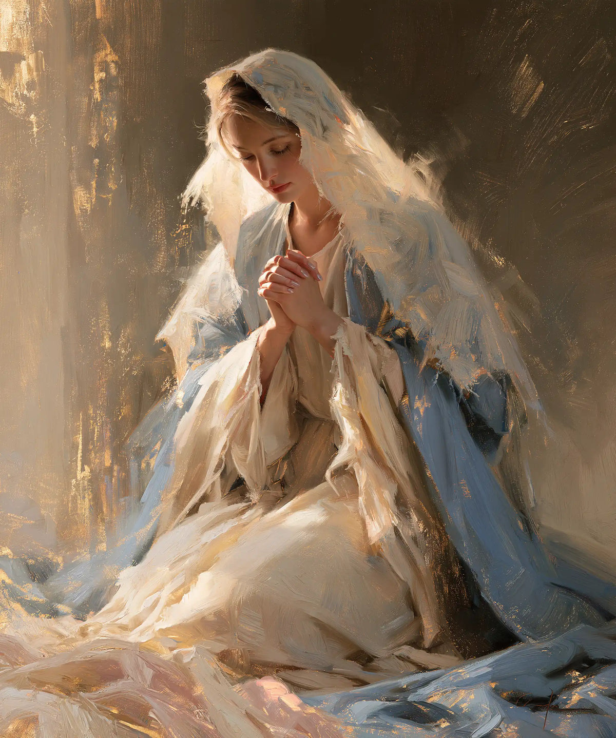 La Vierge en prière — L’Envol léger du voile blanc
