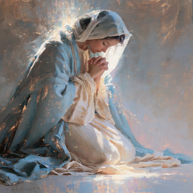 La Vierge en prière — L’Éclat froid autour du voile