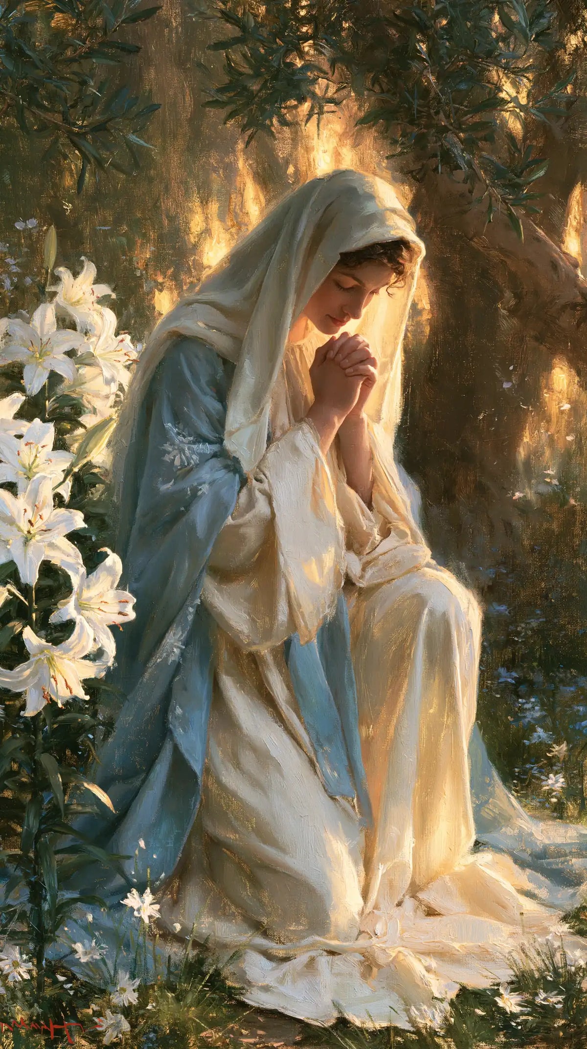 La Vierge en prière — Le Voile au jardin des lys