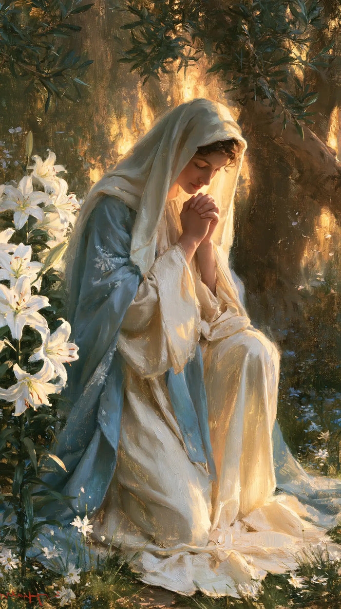 La Vierge en prière — Le Voile au jardin des lys