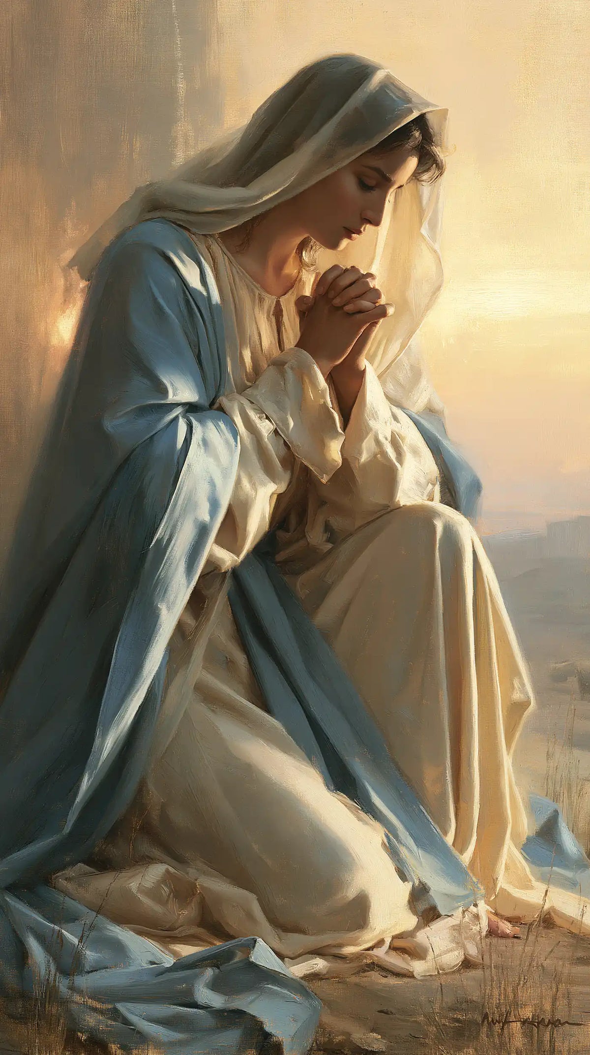 La Vierge en prière — Le Profil devant l’horizon d’ambre