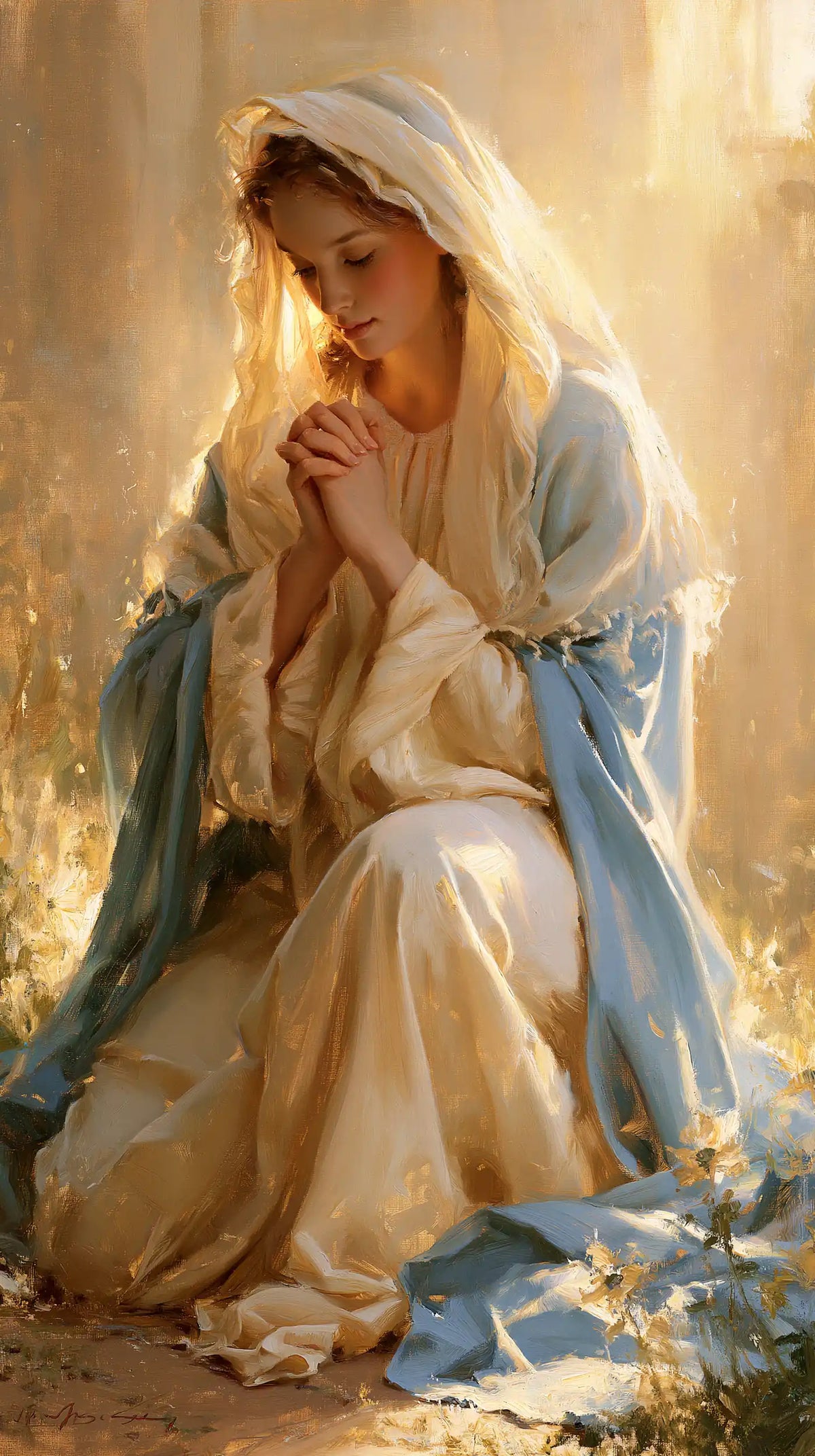 La Vierge en prière — La Prière dans l’éclosion dorée