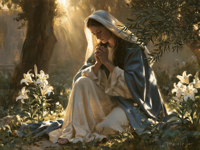 La Vierge en prière — Les Lys autour du genou clair