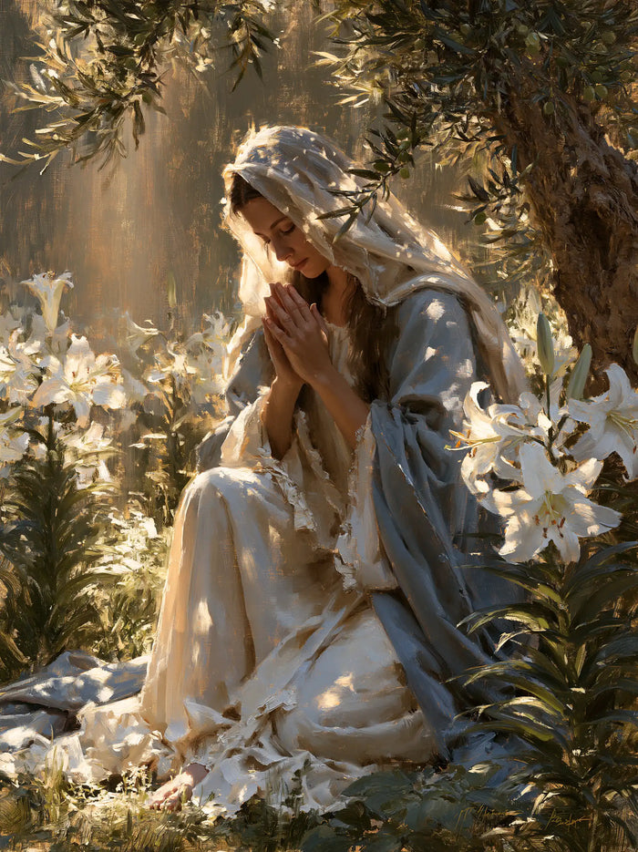 La Vierge en prière — Les Paumes parmi les lys ouverts