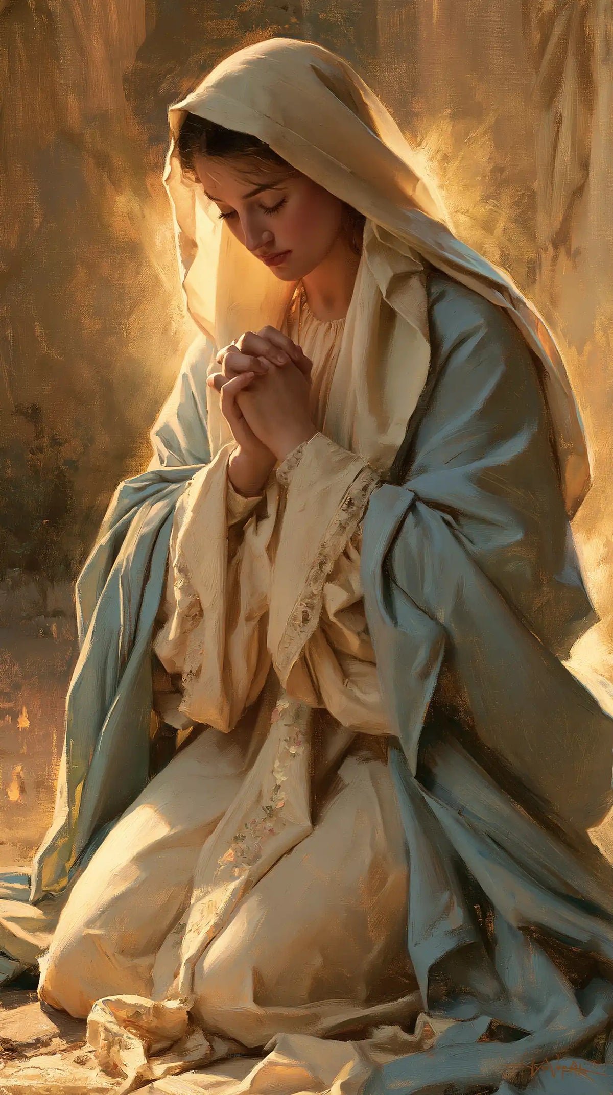La Vierge en prière — Le Bleu tendre au cœur de l’or