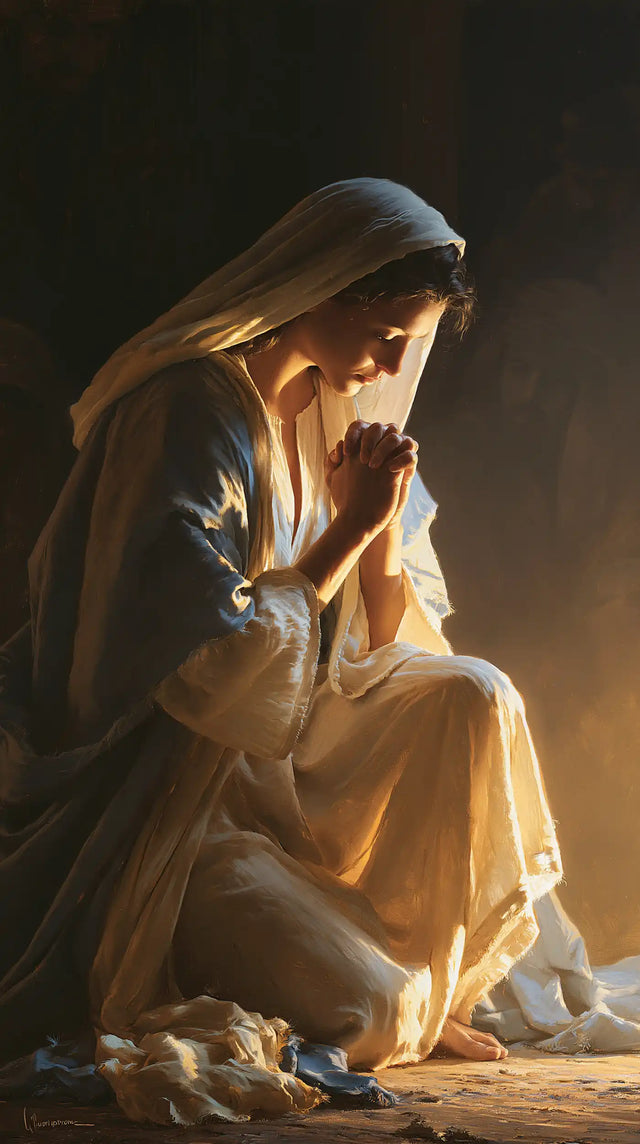 La Vierge en prière — Le Genou dans la lumière cuivrée
