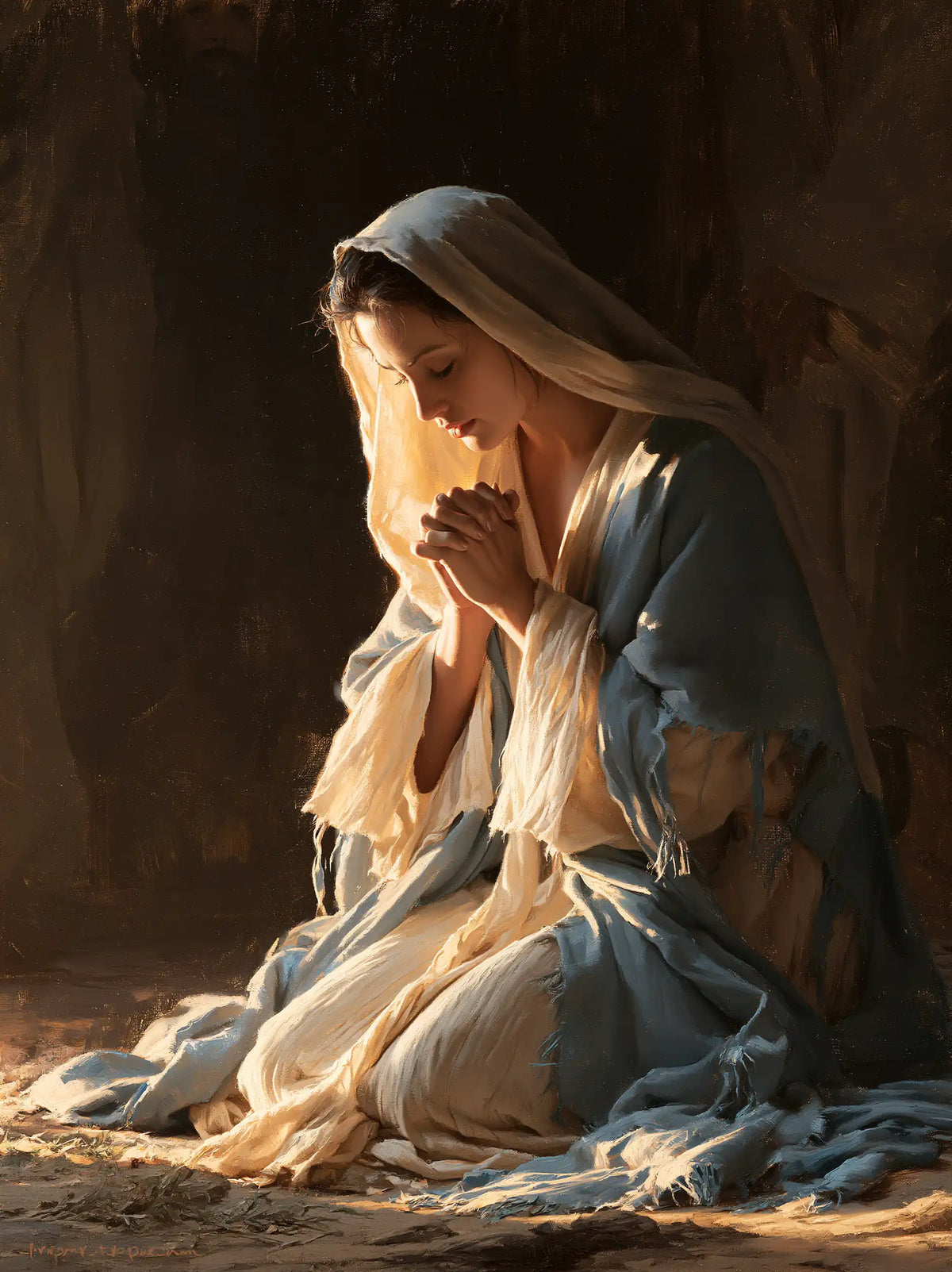 La Vierge en prière — Le Lin éclairé dans l’ombre bleue