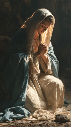 La Vierge en prière — Le Bleu vert dans le silence de pierre