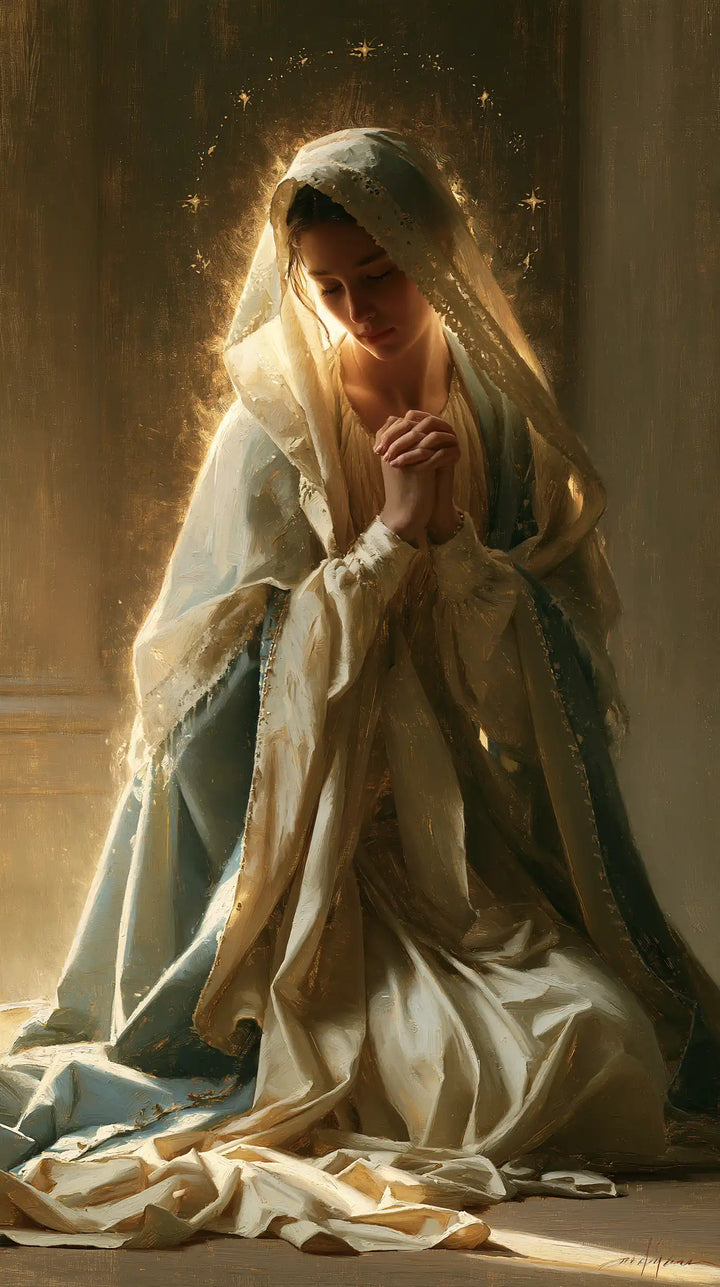 La Vierge en prière — Le Cercle d’étincelles autour du voile